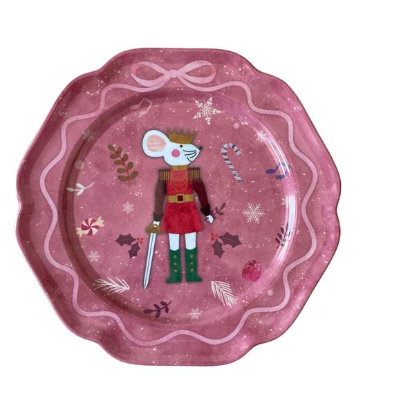 Sugarplum Dreams Christmas Nutcracker 8.5” PINK Melamine Plate Set of 4 NEW - Picture 11 of 14